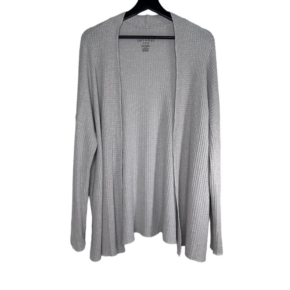 American Eagle Oatmeal Waffle Knit Open Front Cardigan Sweater Size Large